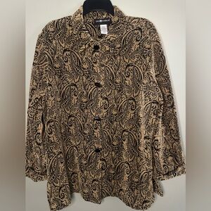 Vintage Sag Harbor Black and Gold Tapestry Paisley Blazer Top Button up size 14